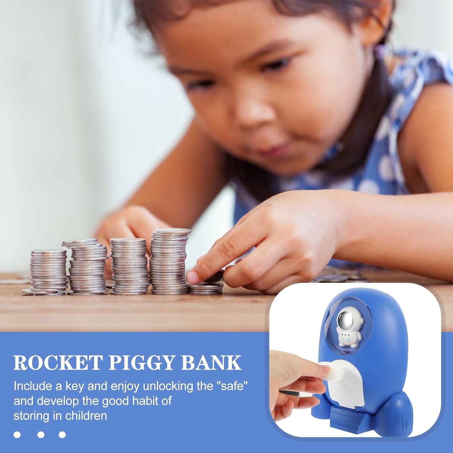 Rocket Piggy Bank for Kids | Cute Rocket &Astronaut Design with Stickers| Key Locking System– Money Bank