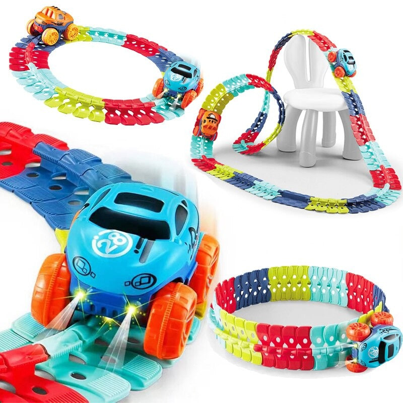 46pcs Car Race Track with Flexible & Changeable Tracks 1 LED Light-Up Magic Race Car