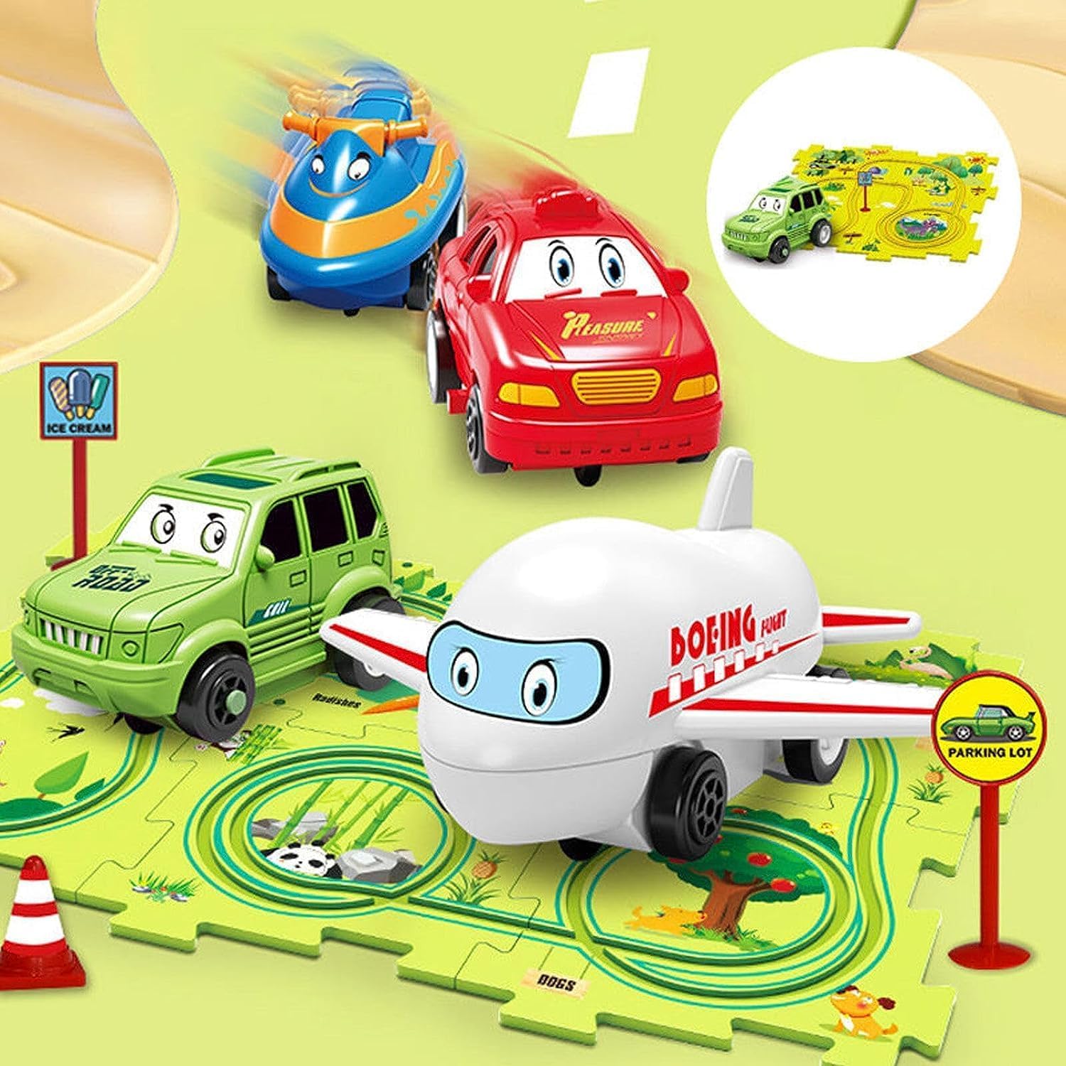 Car Puzzle Track Set for Kids with A Cute Vehicle that follows Track Path- Toy for Kids