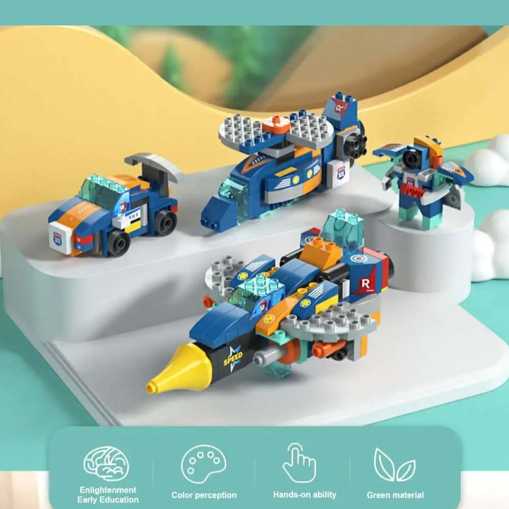 DIY Creative Building Blocks Big Size- Create Starship, Racing Cars, Submarines, Fighter Planes & More Models- 183 Pcs Bright Colorful Bricks Set Educational Toys for Kids