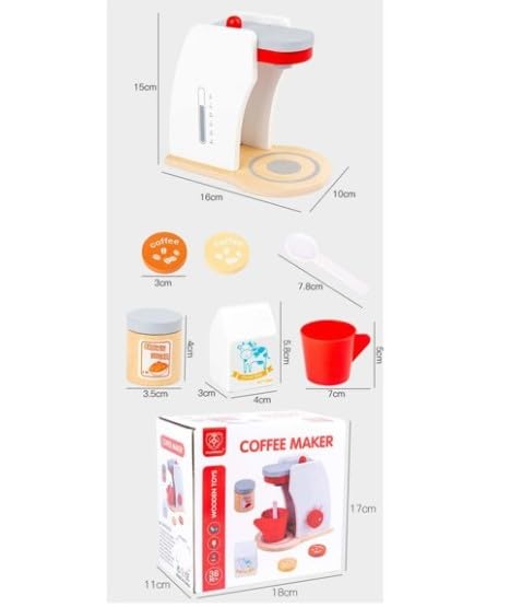 Wooden Coffee Machine Toy Set with Accessories- Kitchen Pretend Play Toys