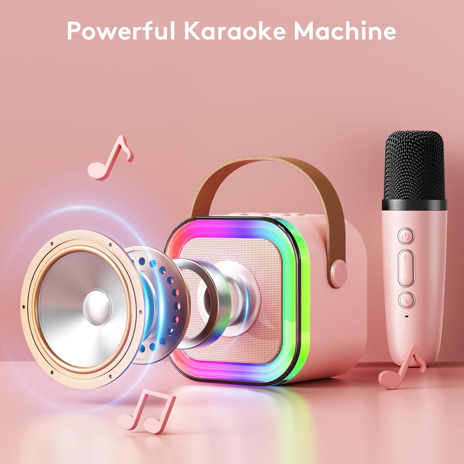 Mini Portable Karaoke Speaker with RGB Lights & 1 wireless Mic with 3 voice Converter- Ideal for Parties and Birthdays