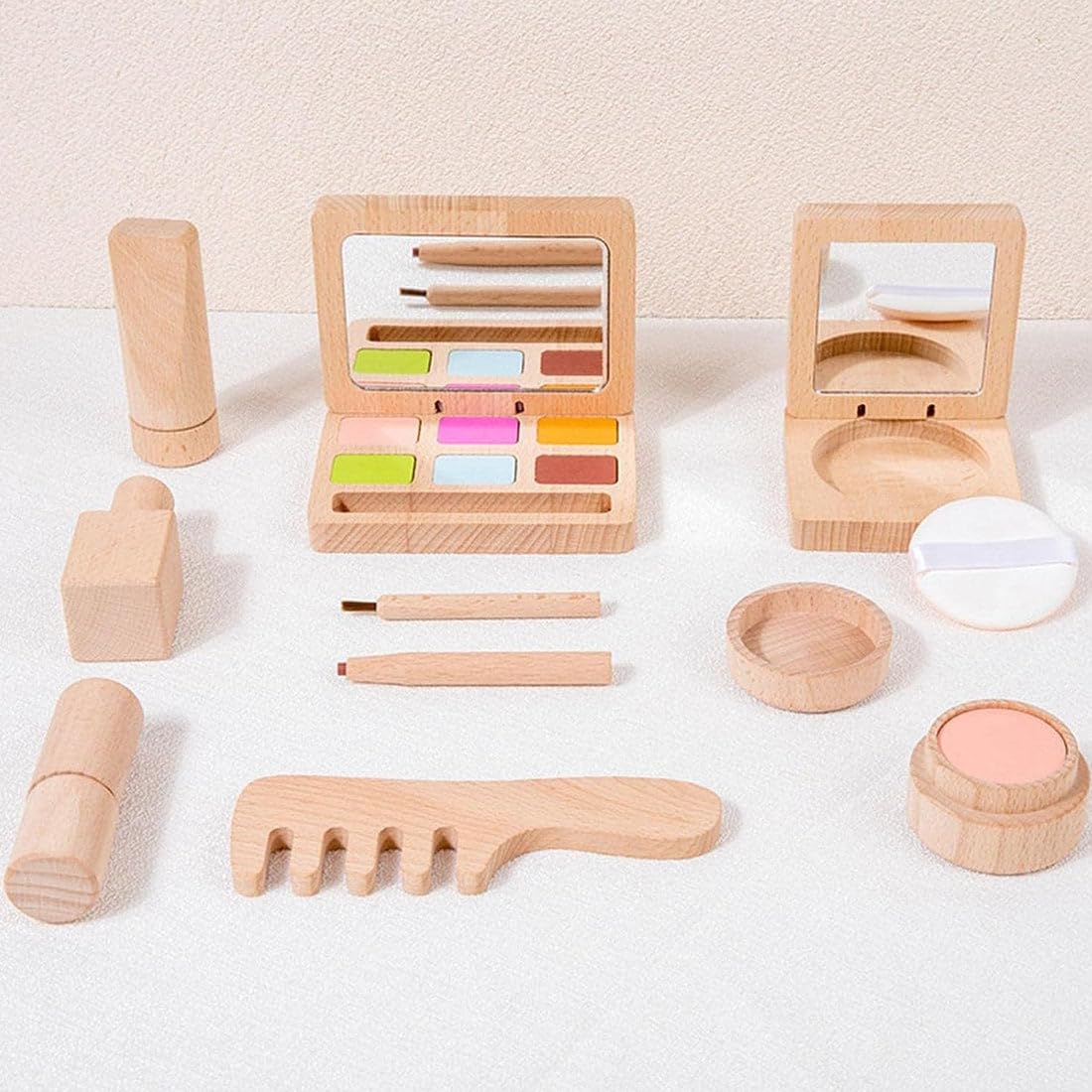 Wooden Make up Kit for Kids Pretend Play 8 Pcs Beauty Kit