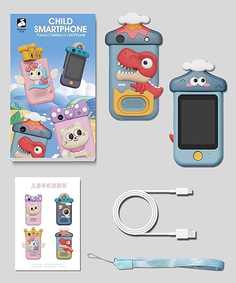 Kids Touchscreen Smartphone Toy with 2.8" Screen- 360 Degree Roatating 8MP Dual Camera- MP3 Music Player- in Built Games & Wallpapers- Dinosaur Grey