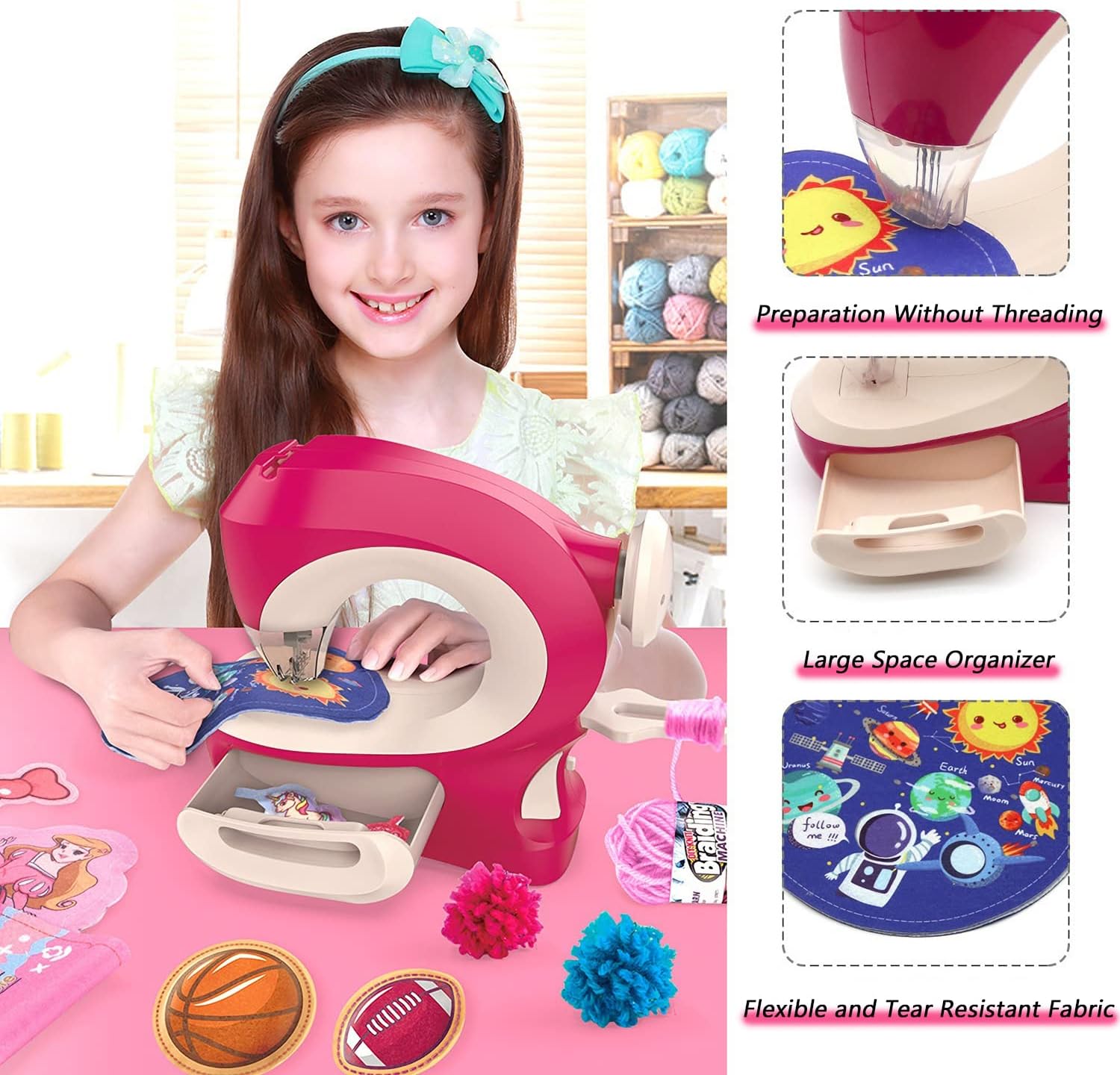 Kids Sewing Machine- Easy Sewing Without Threading, Sewing Machine for Children from 4-10 Years Gift for Little Girls