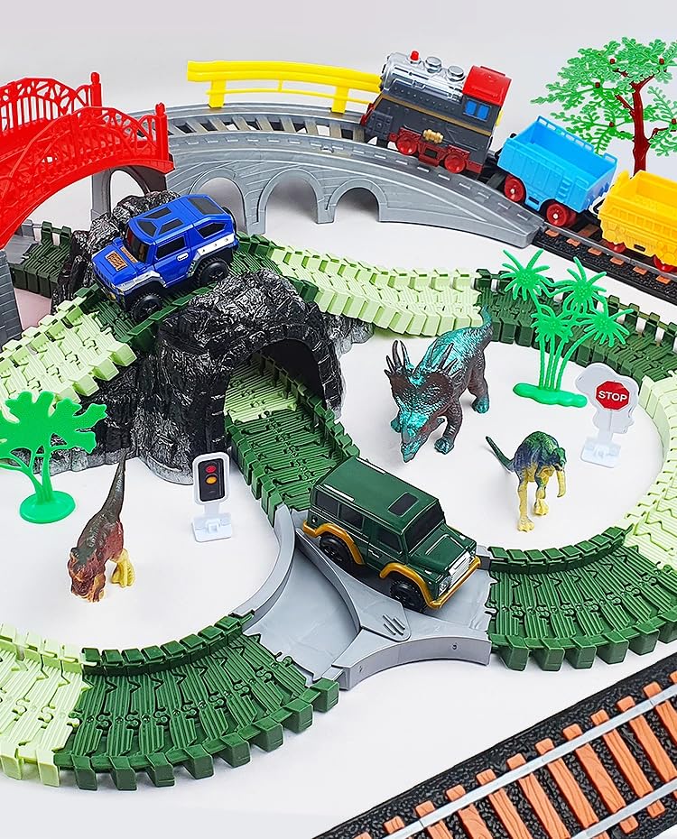 DIY Dinosaur Flexible Train & Car Track Set- 259 pcs