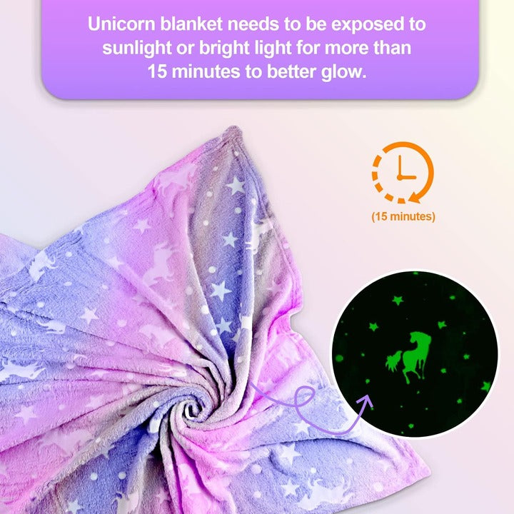 Purple Unicorn Glow in The Dark Soft & Cozy Blanket- 80 x 60 inch