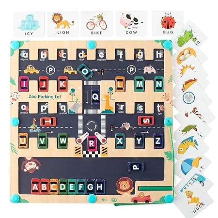 Magnetic Alphabet & Spelling Maze Puzzle- Wooden Fine Motor Skills Toys - Learn ABC & Spellings- Matching Game for Toddlers-Travel Games for Kids- Zoo Theme