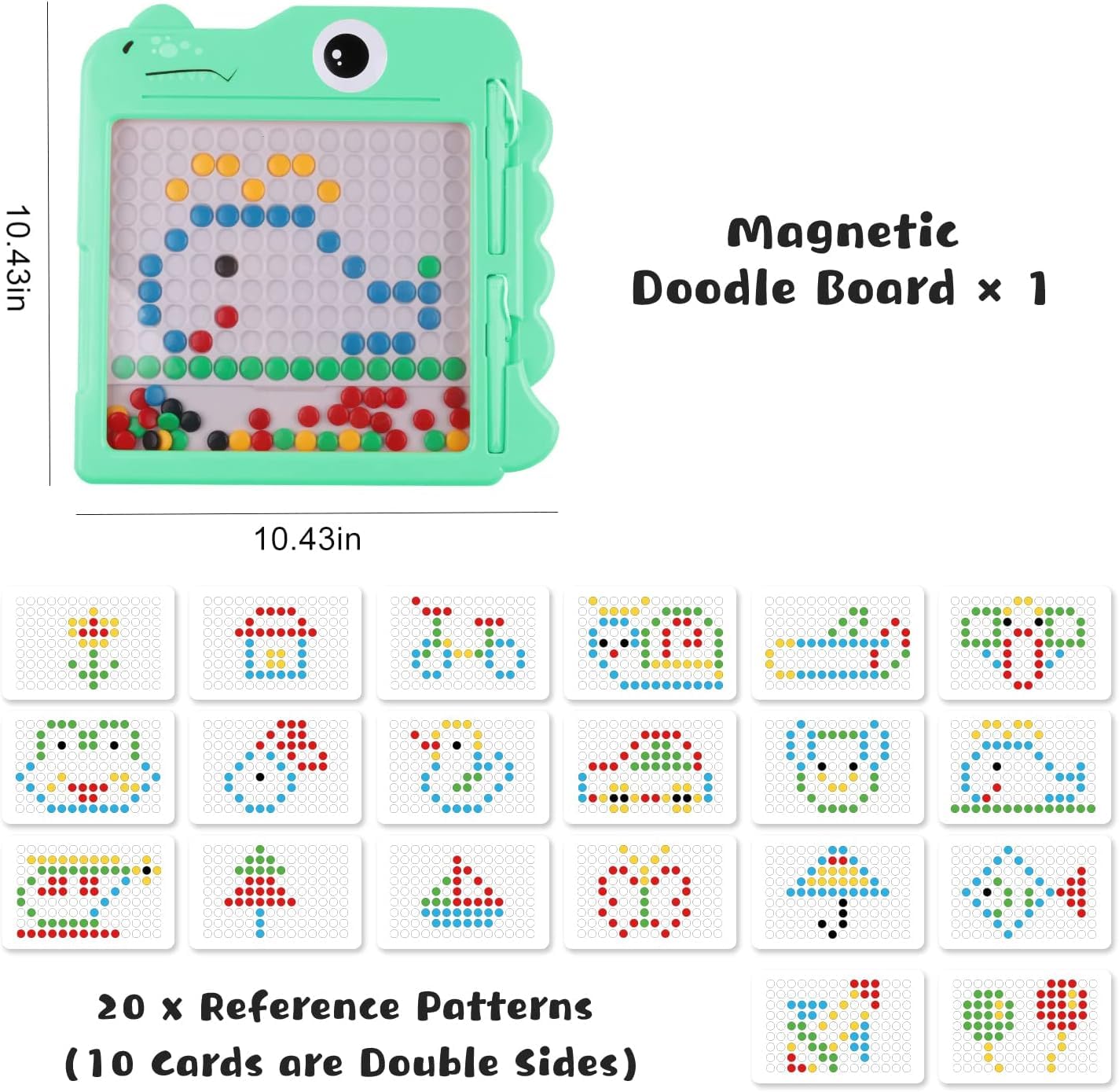 Magnetic Dot Board with 106 Beads- 2 Magnetic Pens- 10 Double Sided Pattern Cards - Children Pattern Board for Early Learning- Travel Games for3-6 Years