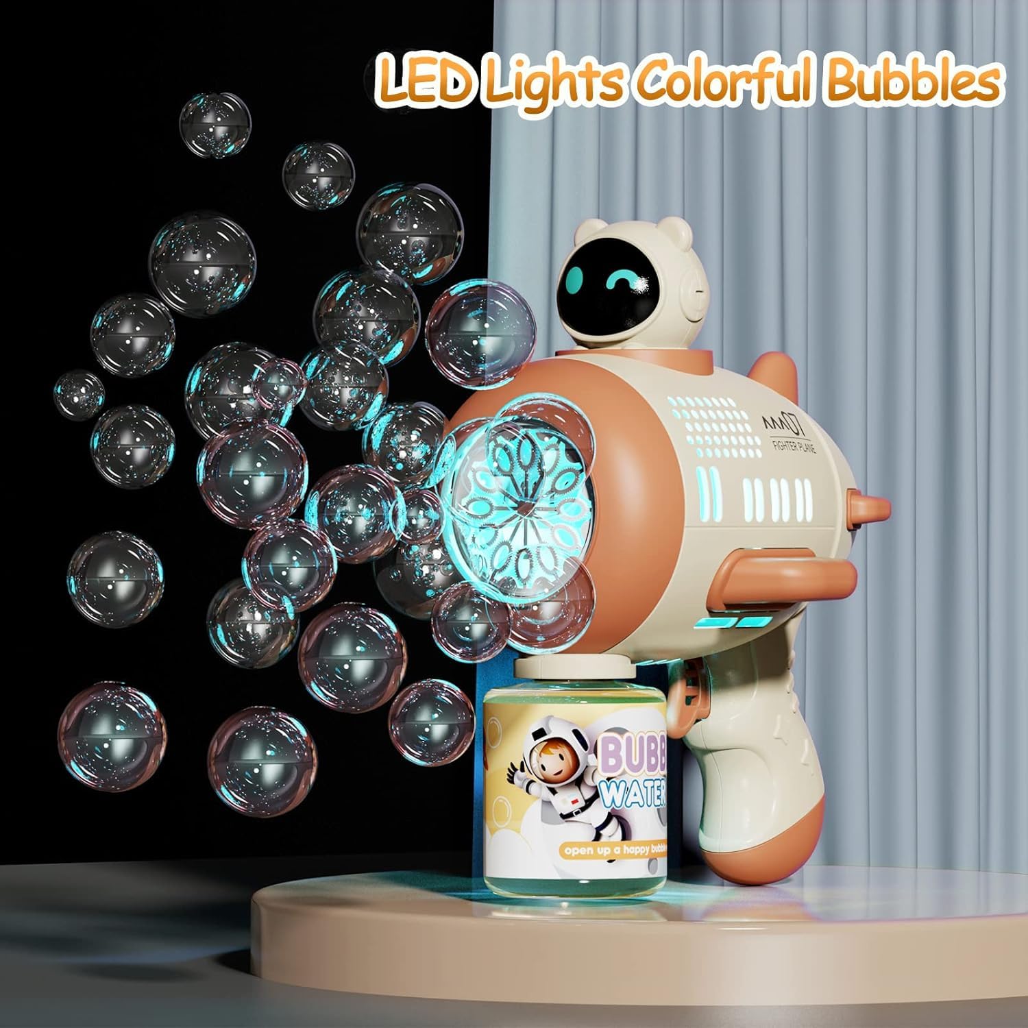 Space Automatic Bubble Machine for Kids, Bubble Gun with Light & Soap Blower- Indoor & Outdoor Toys