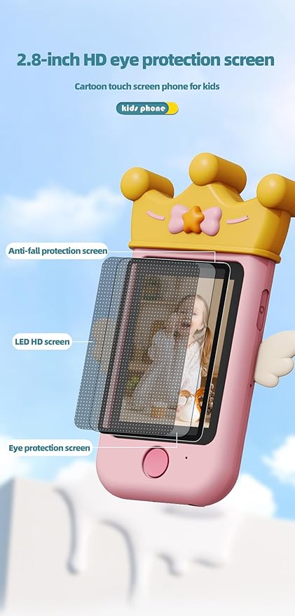 Kids Touchscreen Smartphone Toy with 2.8" Screen- 360 Degree Roatating 8MP Dual Camera- MP3 Music Player- in Built Games & Wallpapers- Kitty