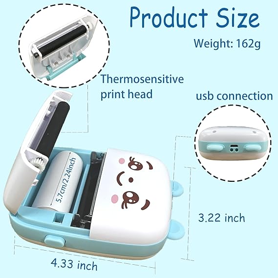 Mini Portable Pocket Printer with USB Cable- Inkless Instant Printing