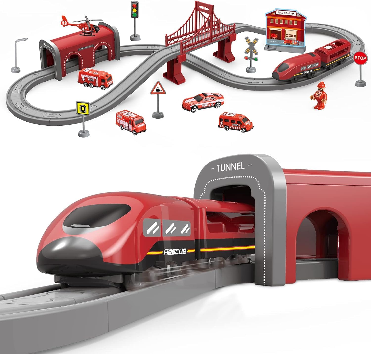 DIY Train & Car Track Set for Kids-66 pcs| Battery-Powered Train Toys