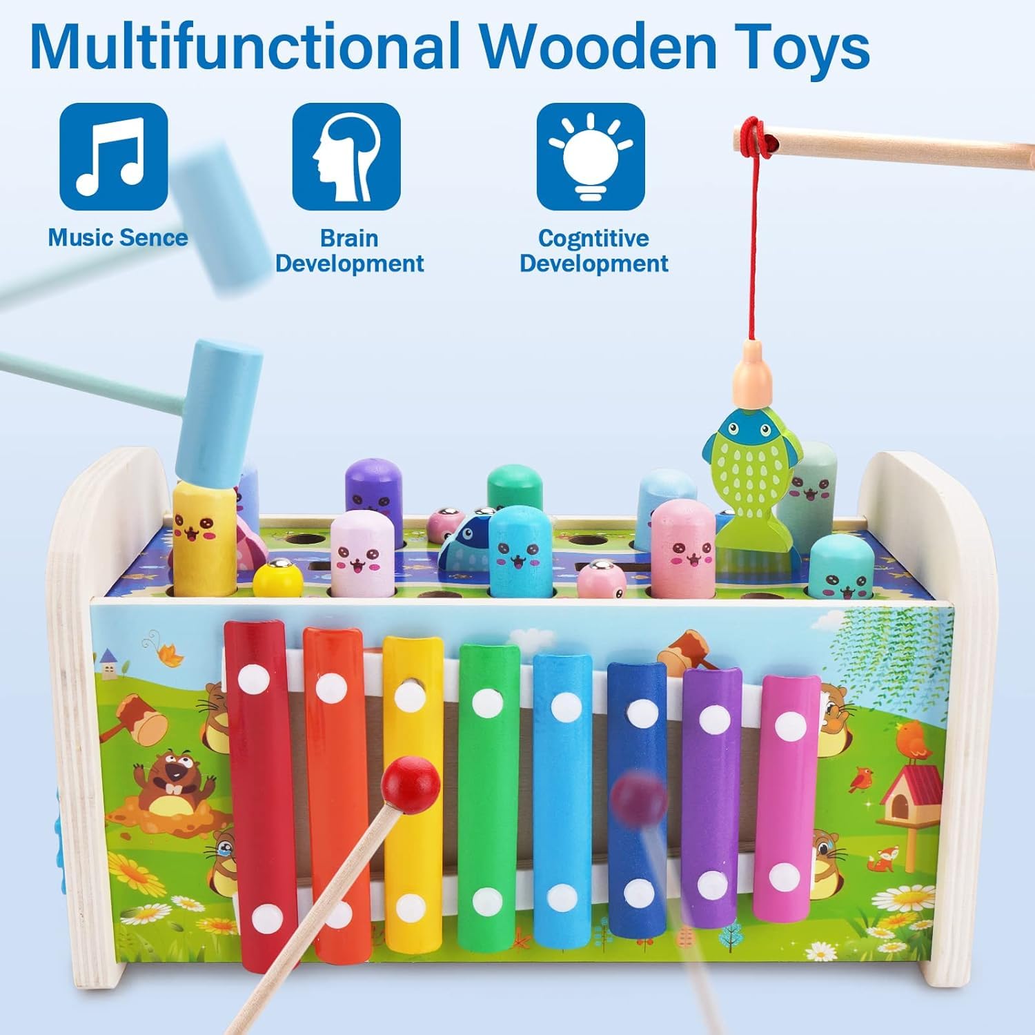 7 in 1 Multiactivity Wooden Montessori Fishing- Xylophone toys