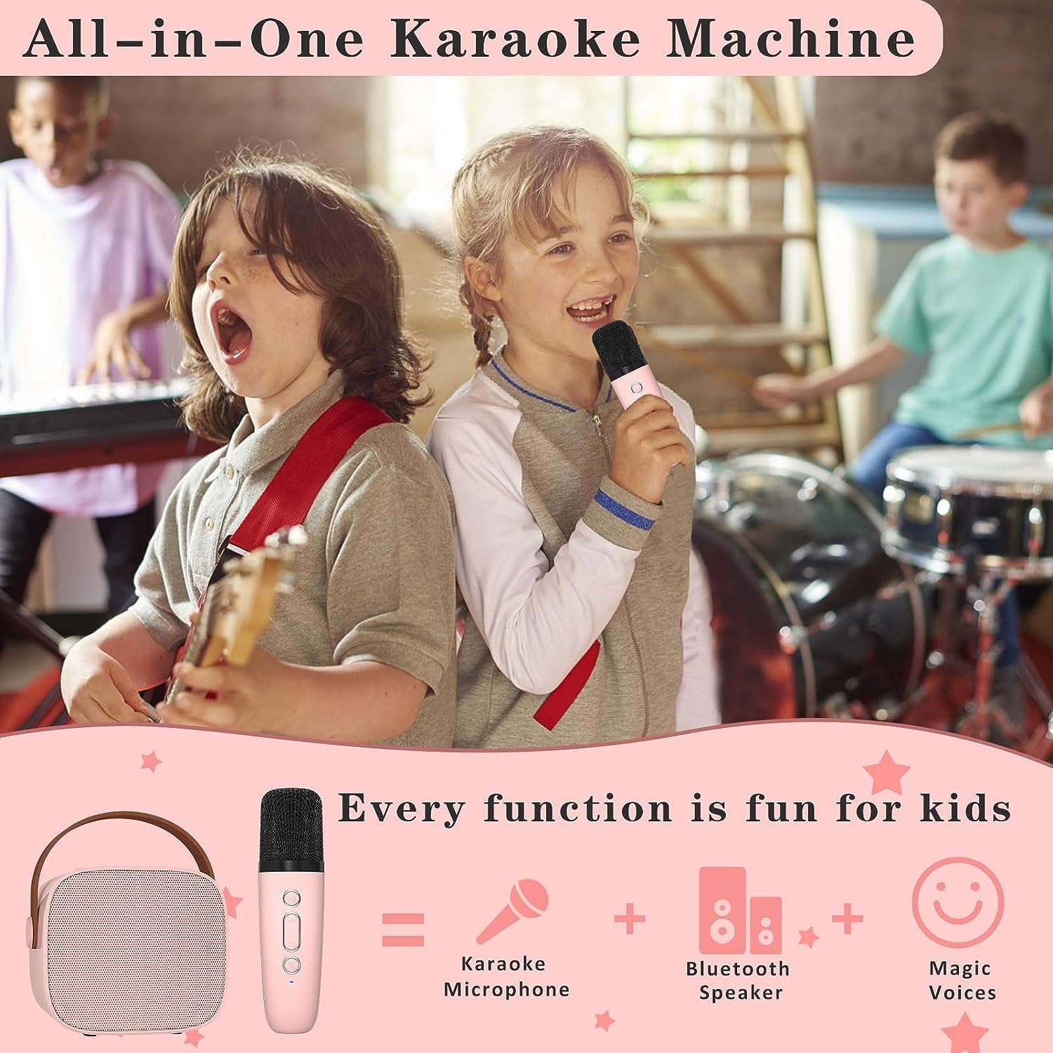 Kids Karaoke Portable Machine -Bluetooth Speaker with 1 Wireless Microphone