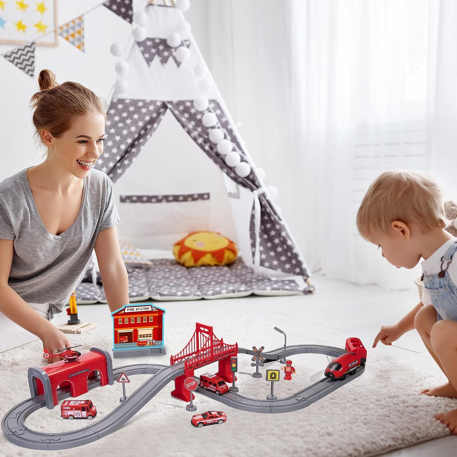 DIY Train & Car Track Set for Kids-66 pcs| Battery-Powered Train Toys