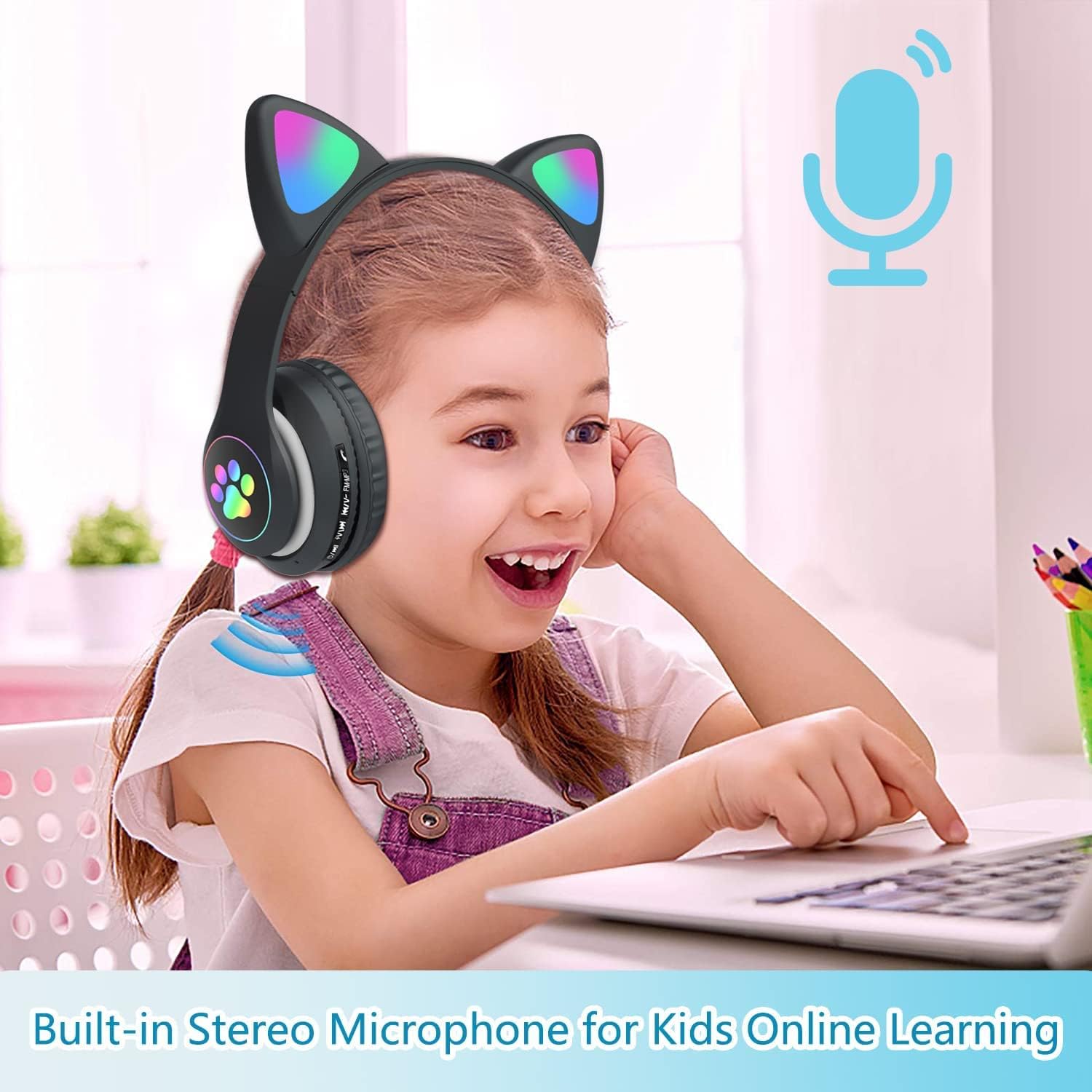 Cute Cat Ear Wireless Headphones- LED Lights, Noise Cancelling & Bluetooth 5.0