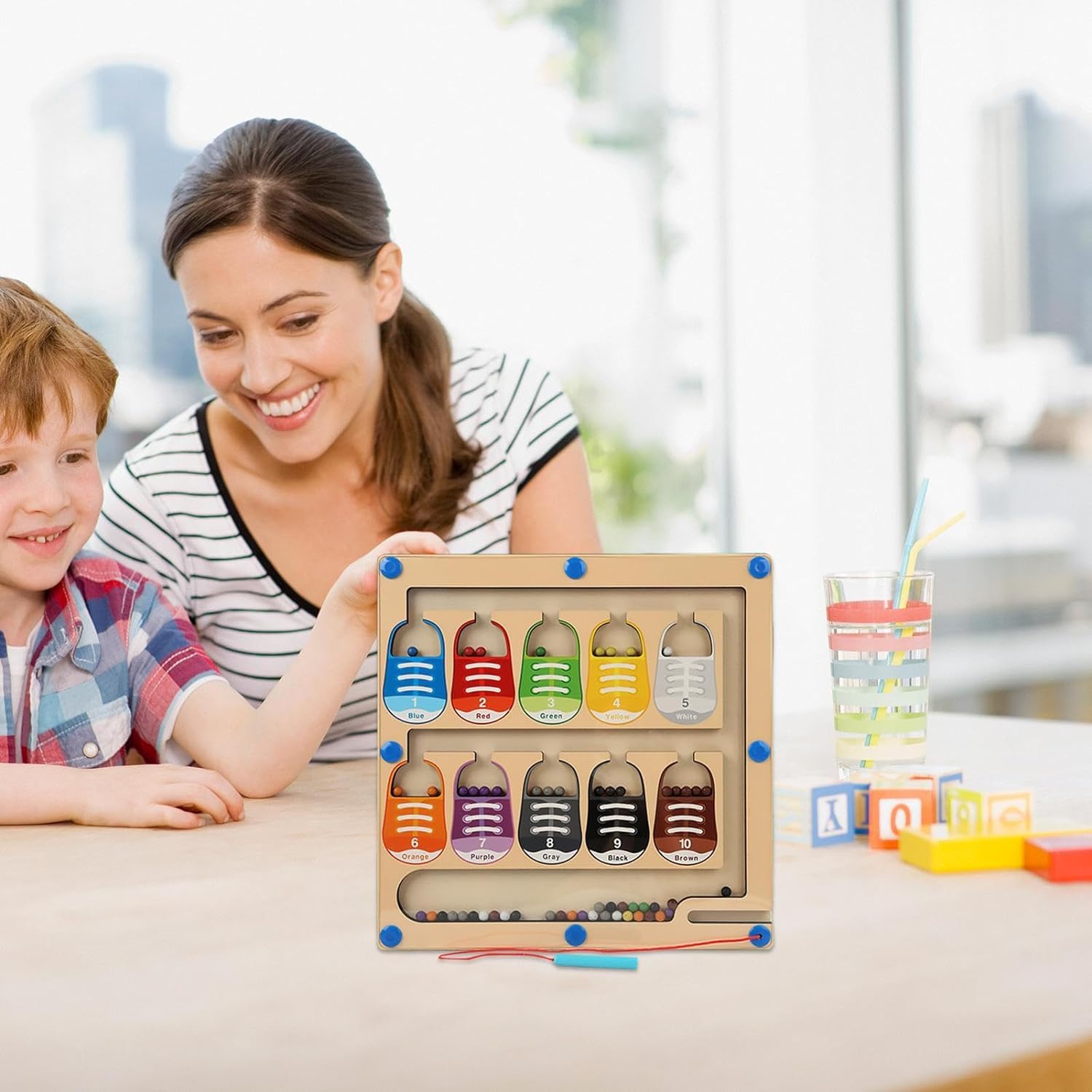 Magnetic Color and Number Maze Board Puzzle-Counting, Matching and Fine Motor Skills