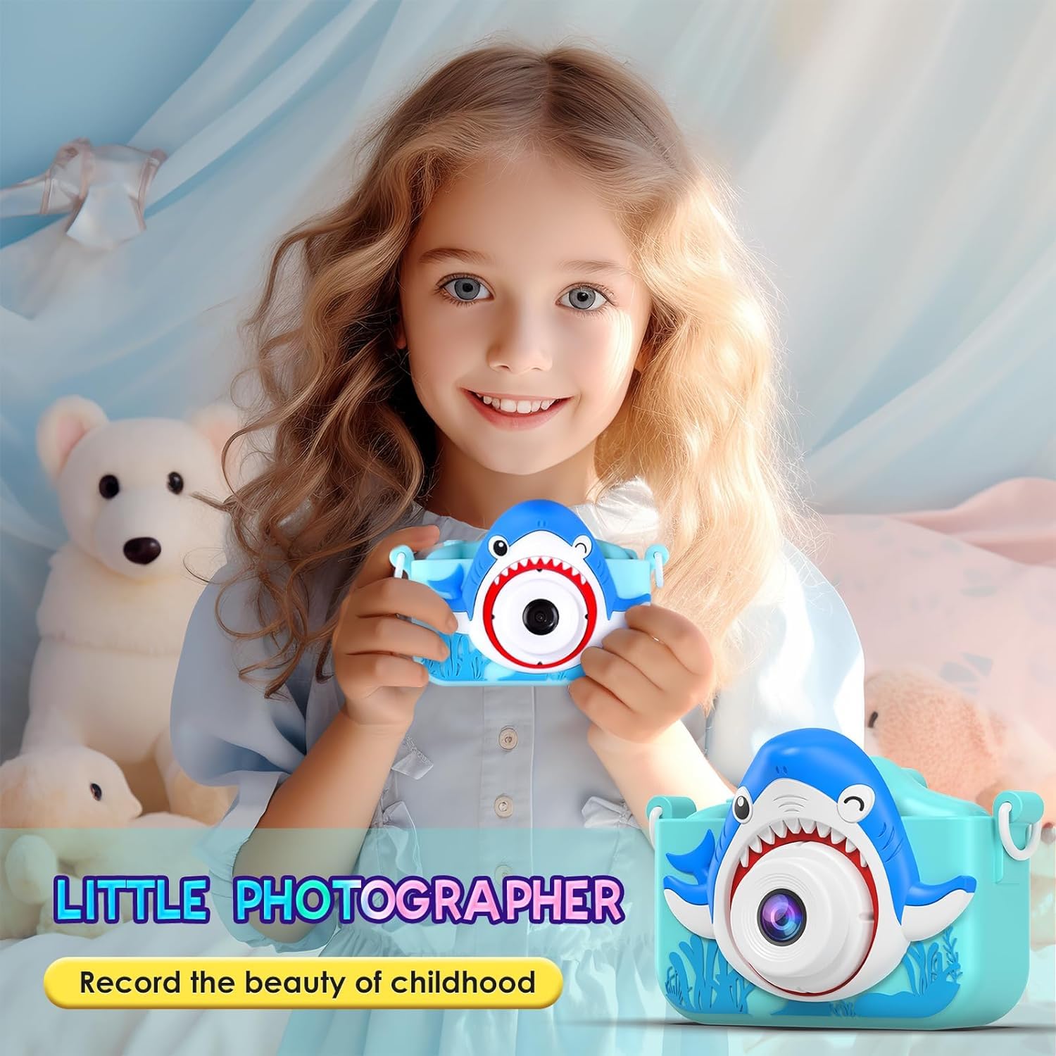 Digital Mini  Camera Video Recording Toys with Shark Silicone Cover