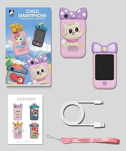 Kids Touchscreen Smartphone Toy with 2.8" Screen- 360 Degree Roatating 8MP Dual Camera- MP3 Music Player- in Built Games & Wallpapers- Kitty