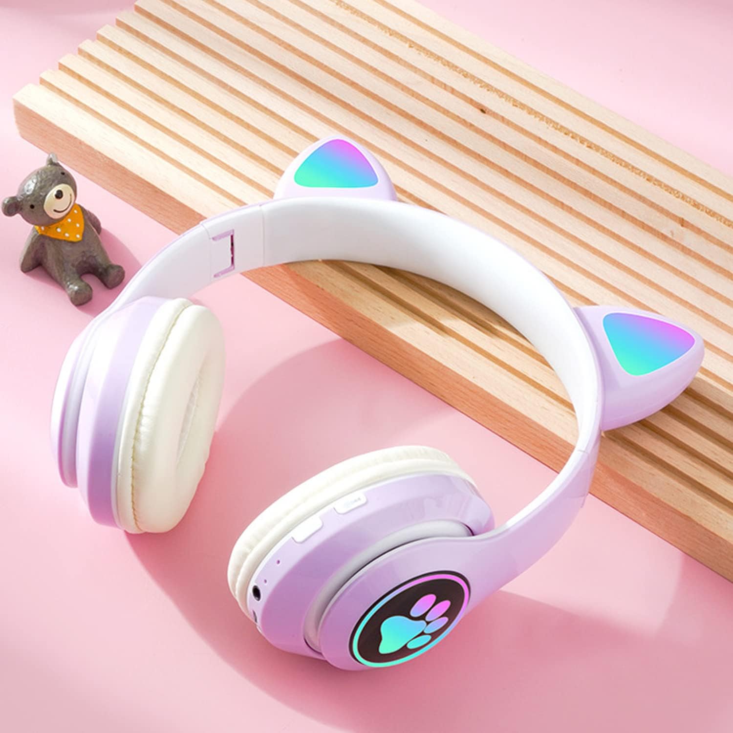 Cute Cat Ear Wireless Headphones- LED Lights, Noise Cancelling & Bluetooth 5.0