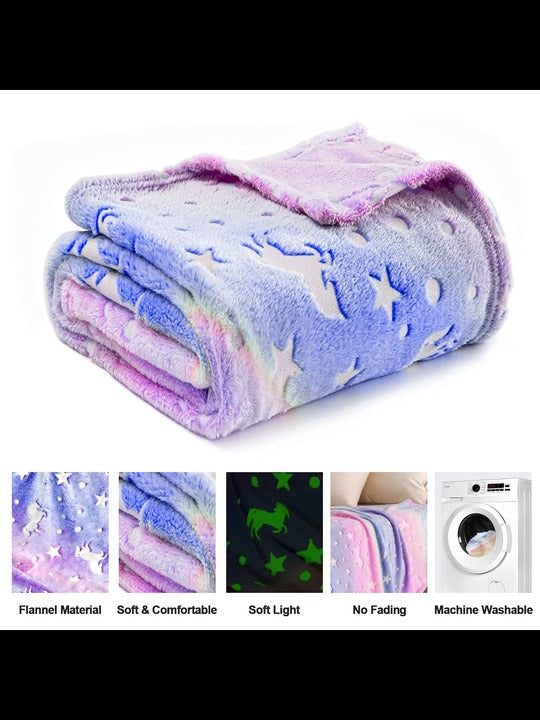 Purple Unicorn Glow in The Dark Soft & Cozy Blanket- 80 x 60 inch