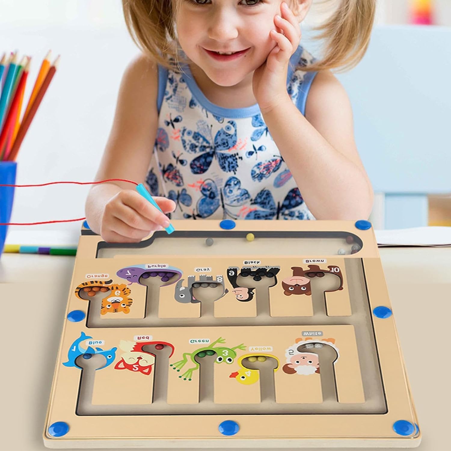 Magnetic Color and Number Maze Board Puzzle-Counting, Matching and Fine Motor Skills