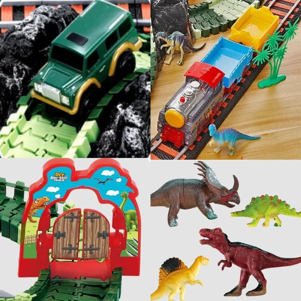 DIY Dinosaur Flexible Train & Car Track Set- 259 pcs