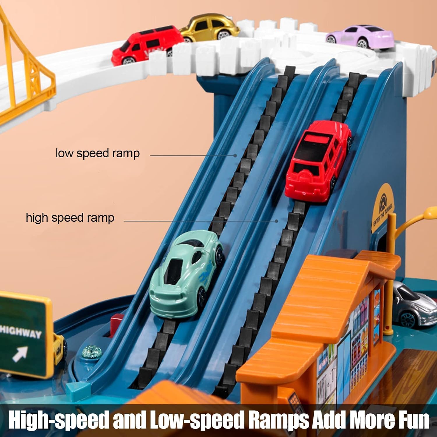 City Urban Highway Gas Station Includes  Car Track Set for Kids