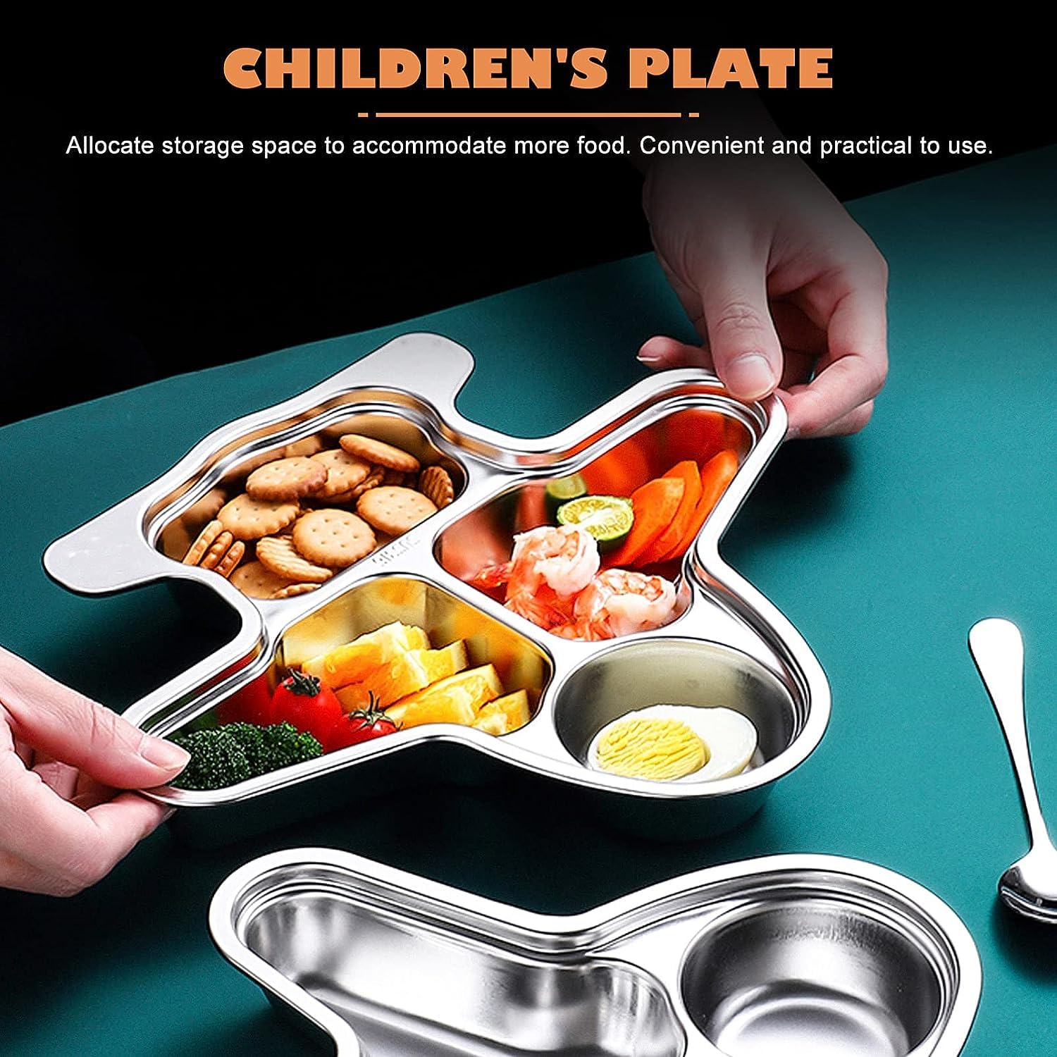 Aeroplane Stainless Steel 4 Compartment Meal Plate for Kids