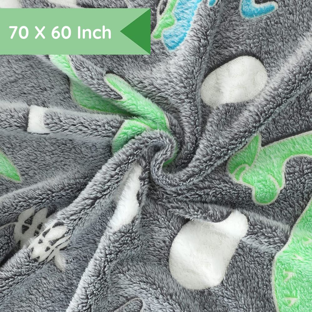 Grey Dinosaur Glow in The Dark Soft & Cozy Blanket- 80 x 60 inch