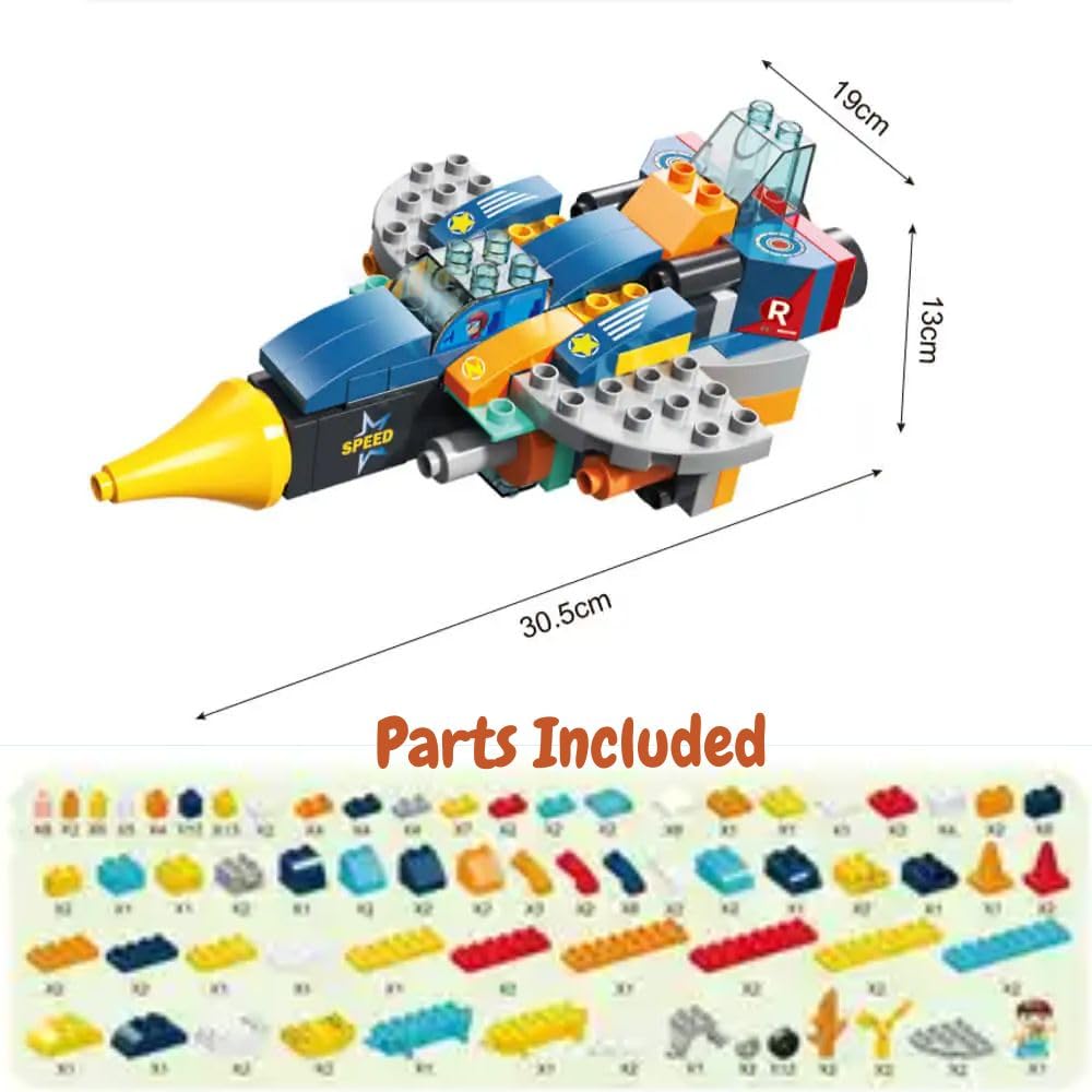 DIY Creative Building Blocks Big Size- Create Starship, Racing Cars, Submarines, Fighter Planes & More Models- 183 Pcs Bright Colorful Bricks Set Educational Toys for Kids