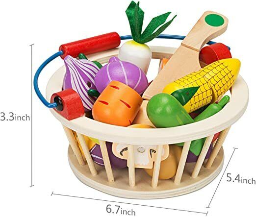 Wooden Magnetic Vegetable Slicing Toy- Kitchen Toys for Kids-14 Pcs