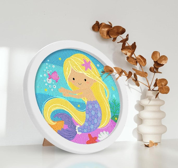 DIY 5D Diamond Painting Kits for Kids with Wooden Frame Mermaid