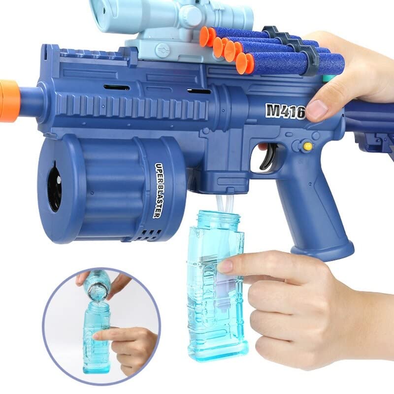 Bubble Gun with Soft Dart Blaster, 8 Music Tones & Light Bubble Blower with 2 Bottles of Bubble Solution (50ml), 8 Soft Bullets| 3 in 1 GunToy