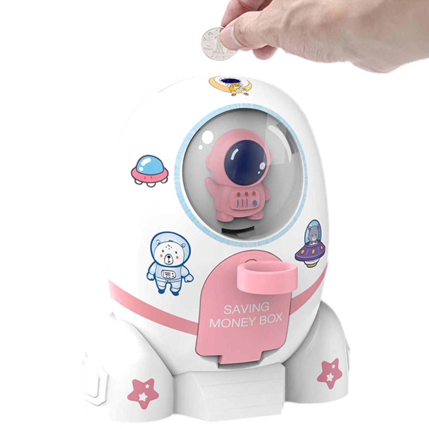 Rocket Piggy Bank for Kids | Cute Rocket &Astronaut Design with Stickers| Key Locking System– Money Bank