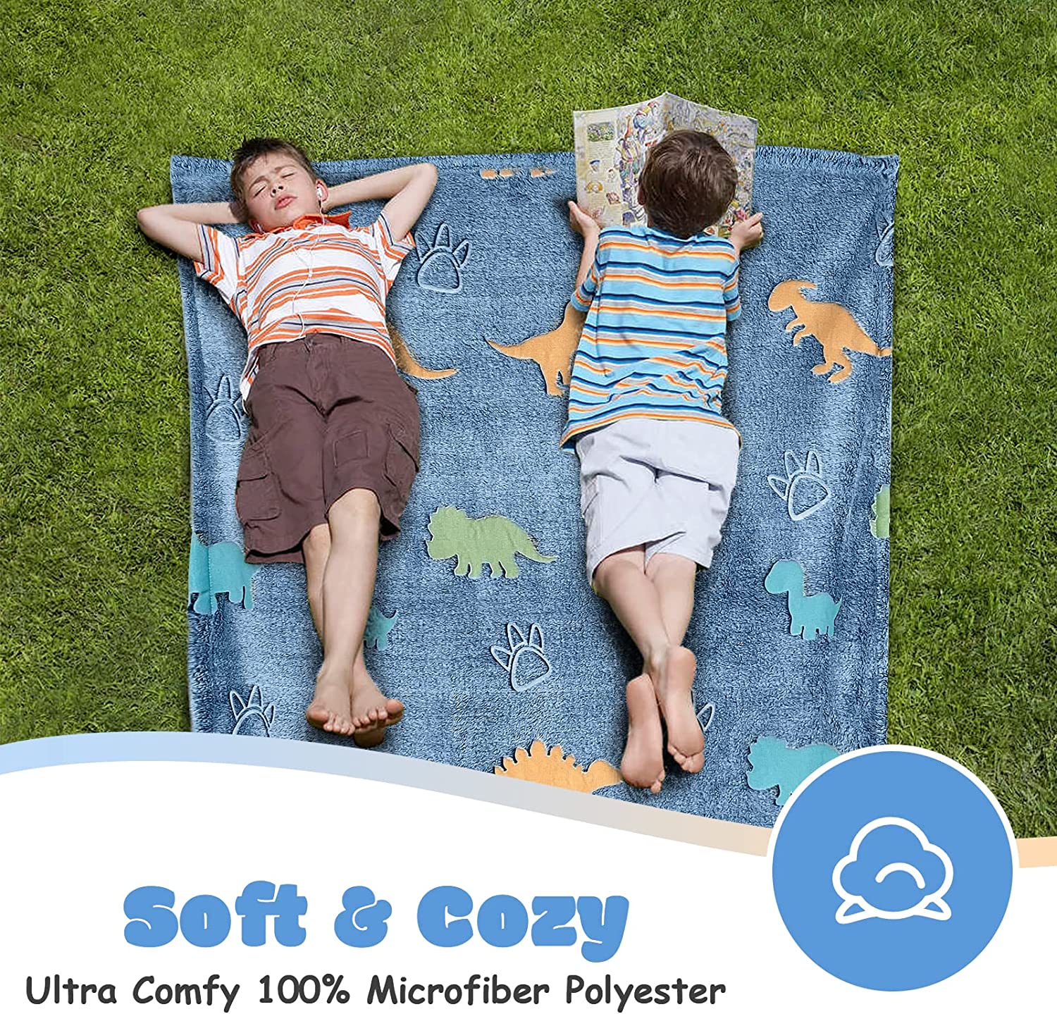 Dinosaur Dinosaur Glow in The Dark Soft & Cozy Blanket- 80 x 60 inch