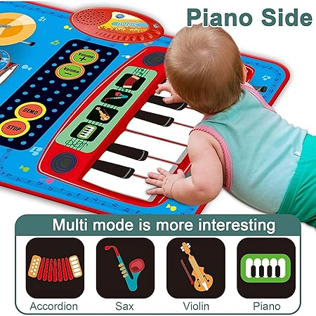 2 in 1 Musical Mat for Toddlers-Musical Toys- Piano Keyboard & Drum for Toddlers- Early Education Toys for Baby Girls Boys