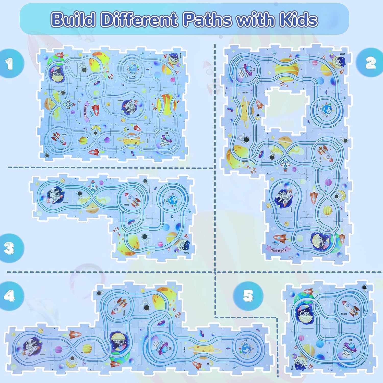 25 pcs Car Puzzle Track Set for Kids with A Cute Vehicle Toddler Puzzle Track Play Set- Space Theme