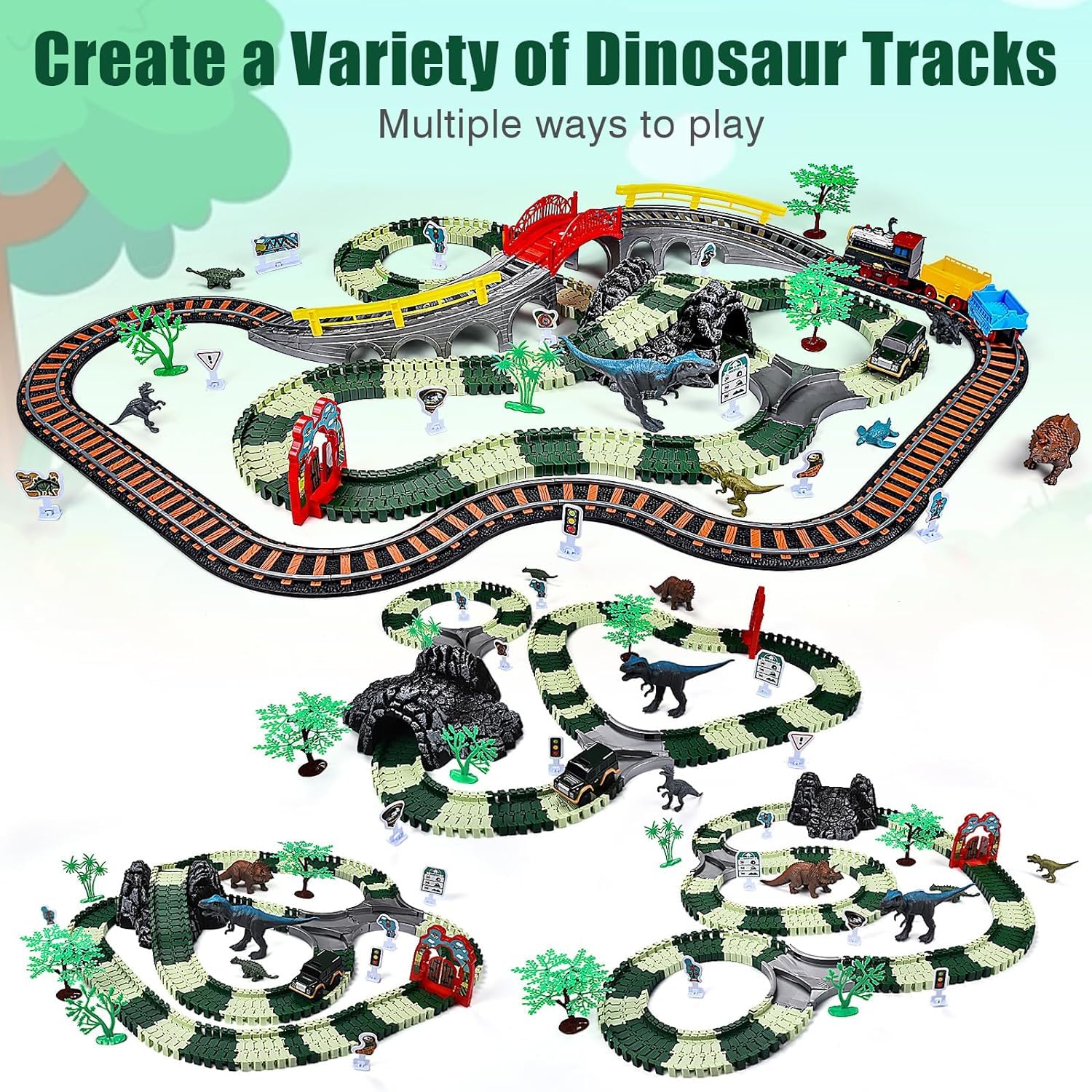 DIY Dinosaur Flexible Train & Car Track Set- 259 pcs