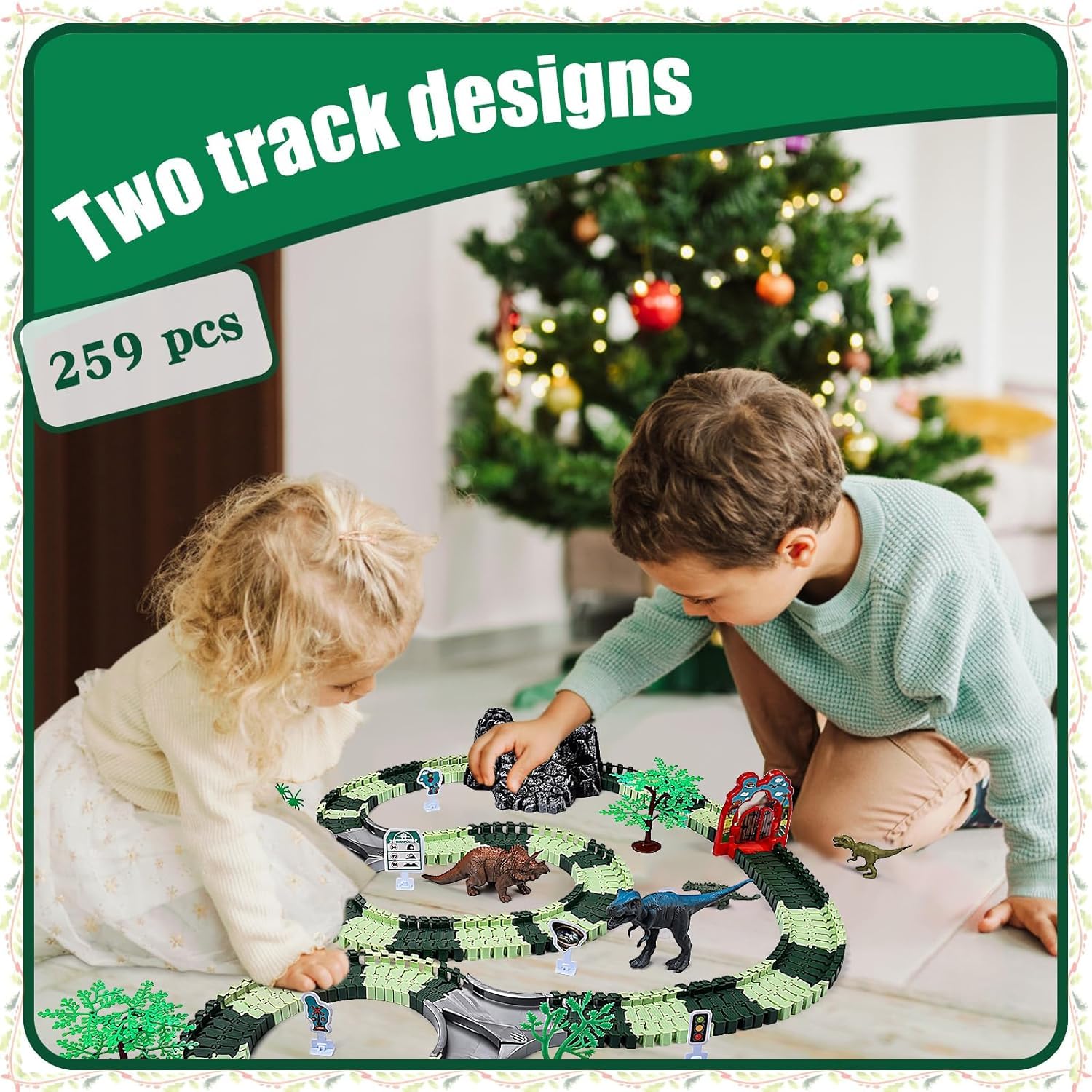 DIY Dinosaur Flexible Train & Car Track Set- 259 pcs