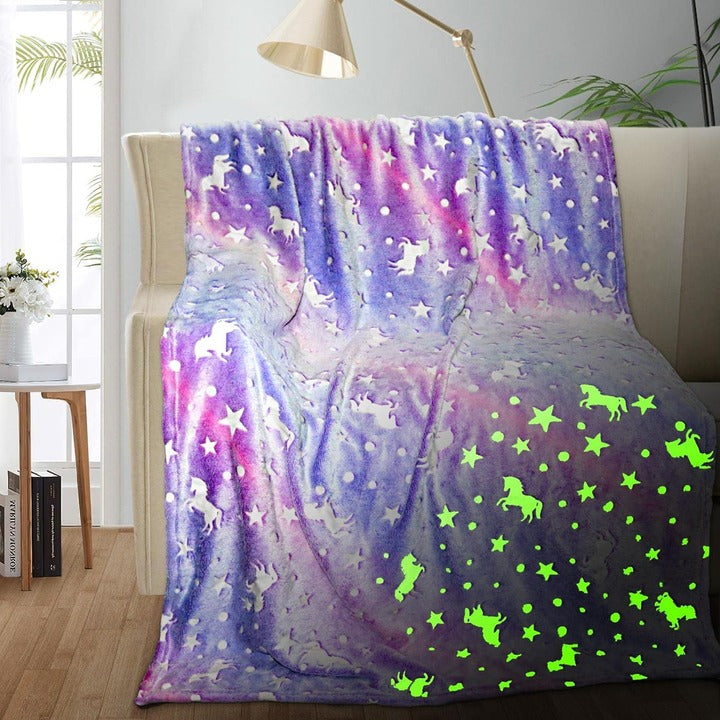 Purple Unicorn Glow in The Dark Soft & Cozy Blanket- 80 x 60 inch