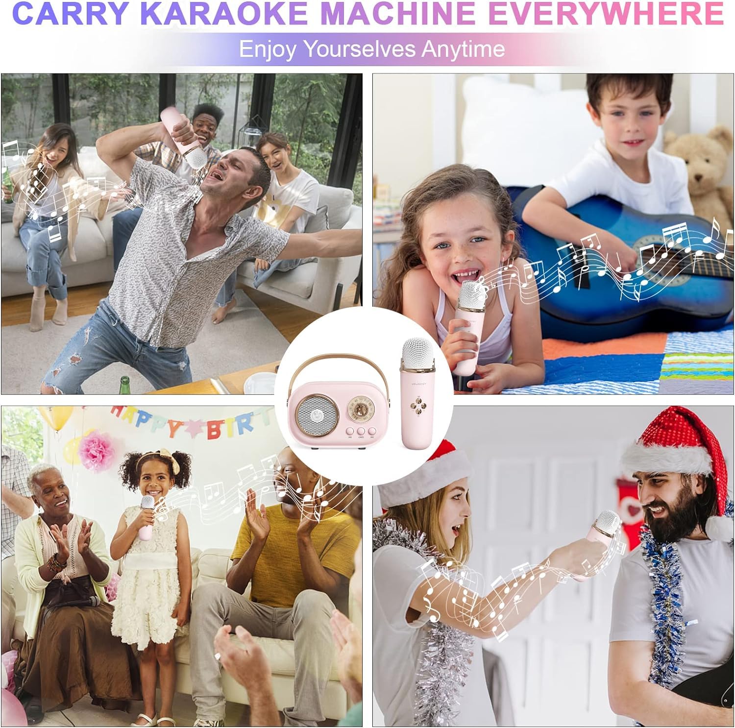 Kids Karaoke Portable Bluetooth Speaker with 1 Wireless Microphones for Kids & Adults