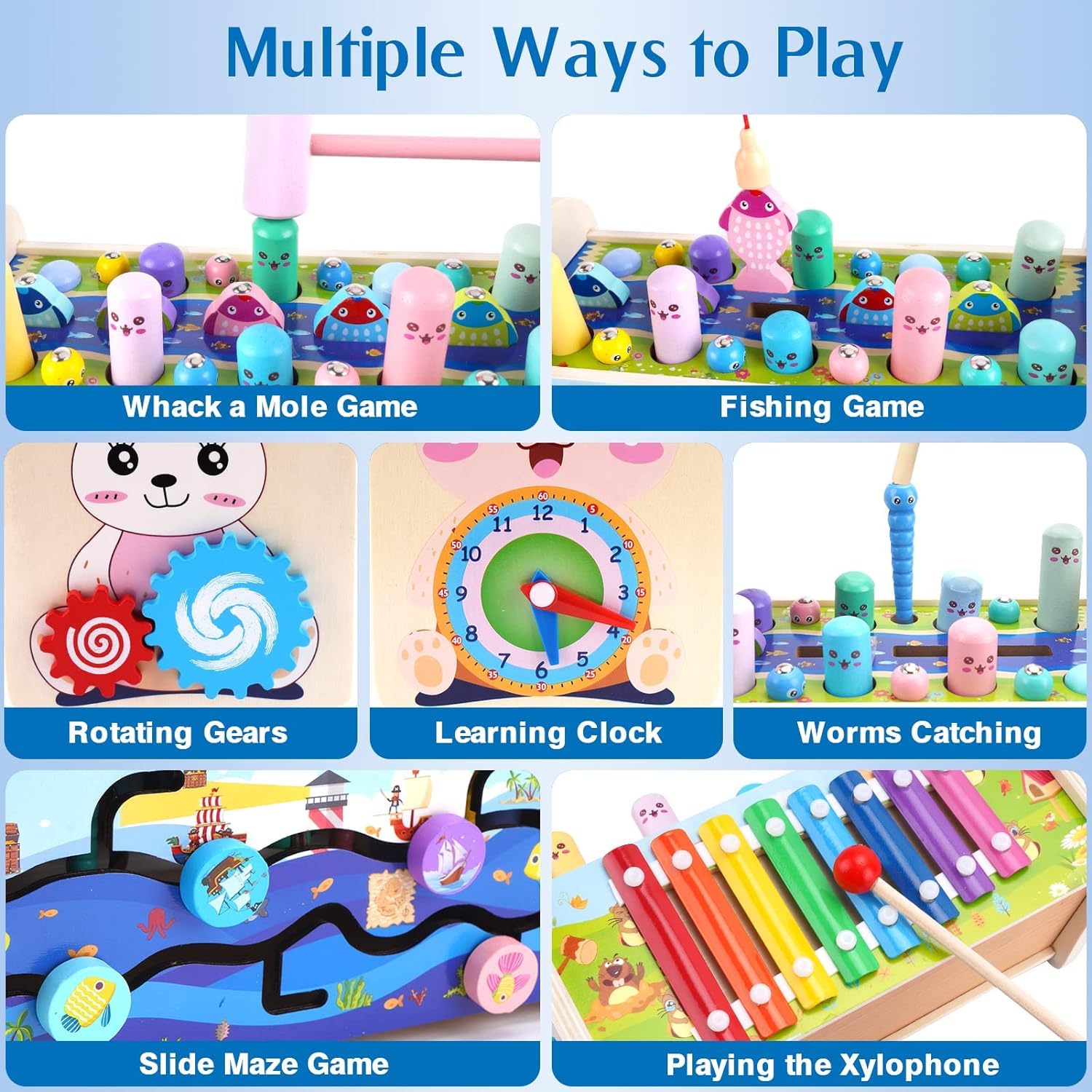 7 in 1 Multiactivity Wooden Montessori Fishing- Xylophone toys