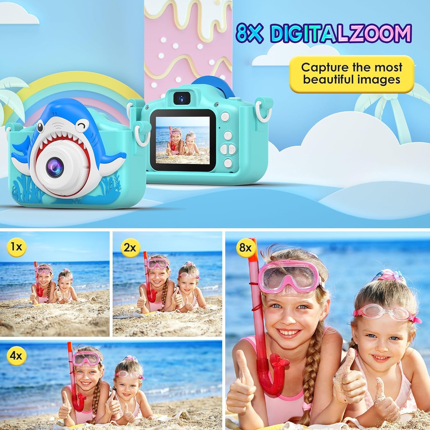 Digital Mini  Camera Video Recording Toys with Shark Silicone Cover