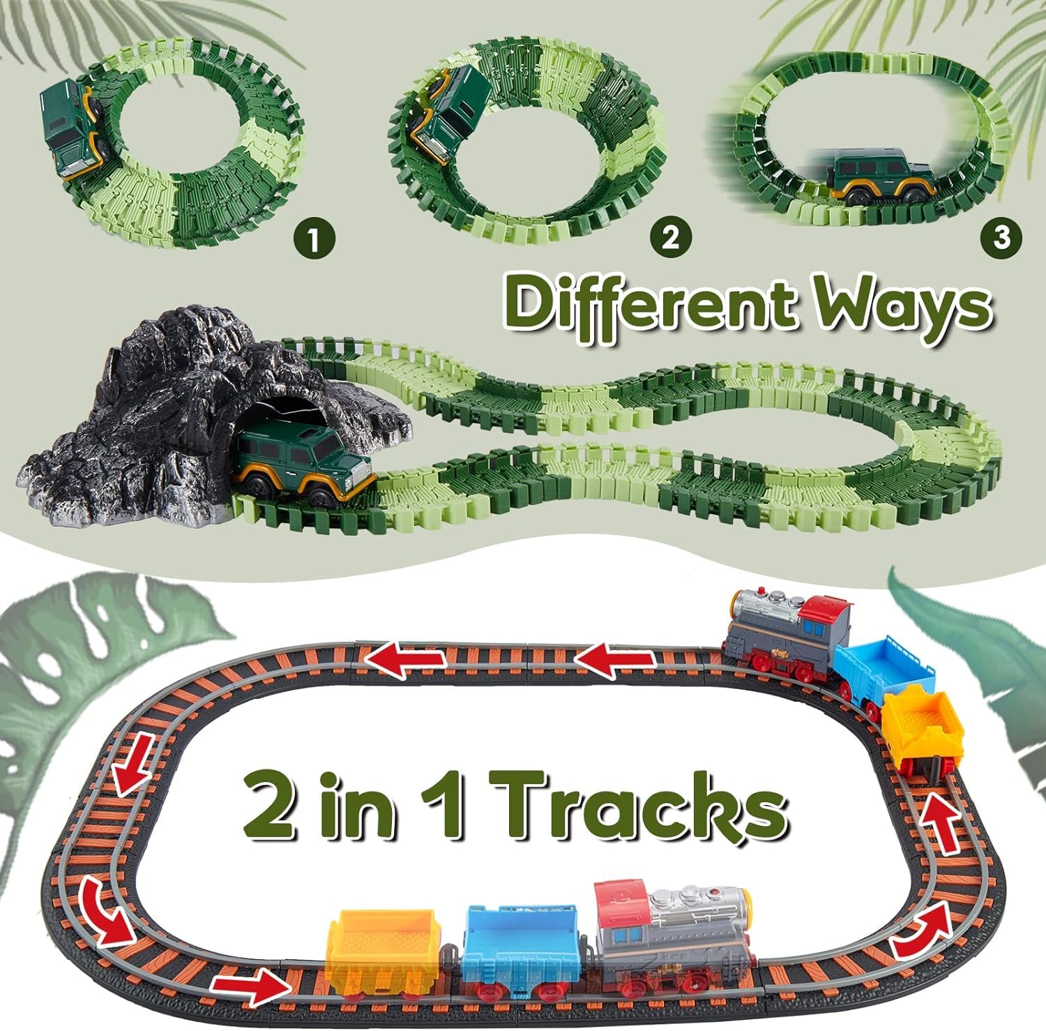 DIY Dinosaur Flexible Train & Car Track Set- 144 pcs