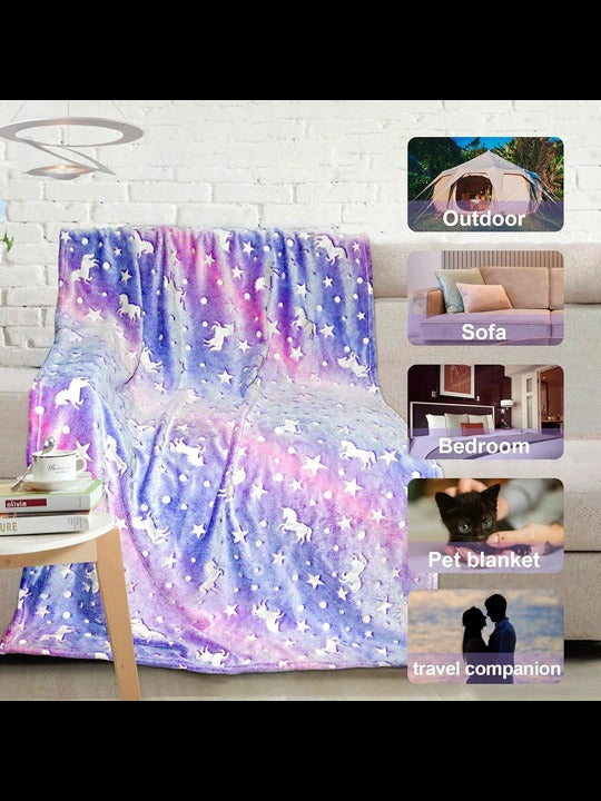 Purple Unicorn Glow in The Dark Soft & Cozy Blanket- 80 x 60 inch