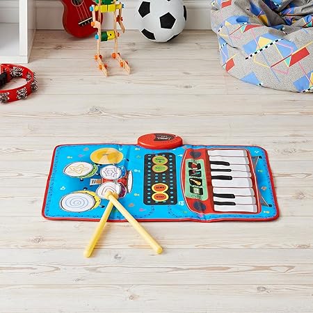 2 in 1 Musical Mat for Toddlers-Musical Toys- Piano Keyboard & Drum for Toddlers- Early Education Toys for Baby Girls Boys