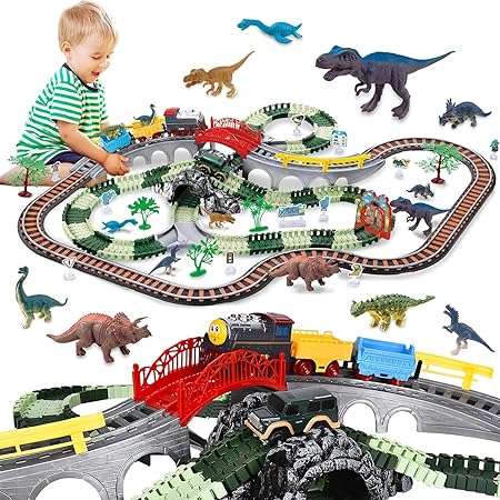 DIY Dinosaur Flexible Train & Car Track Set- 259 pcs