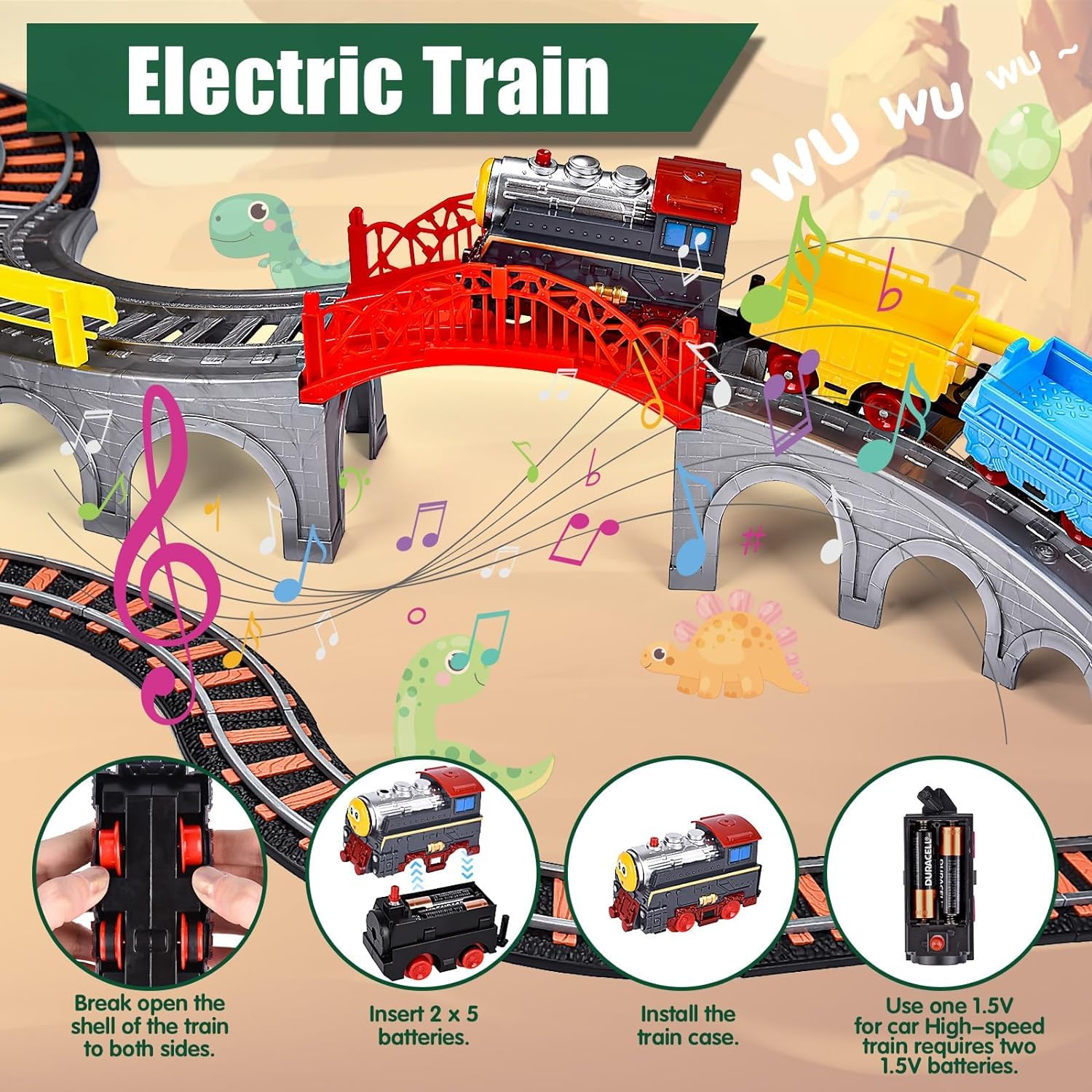 DIY Dinosaur fexible Train & Car Track toy Set- 259 pcs